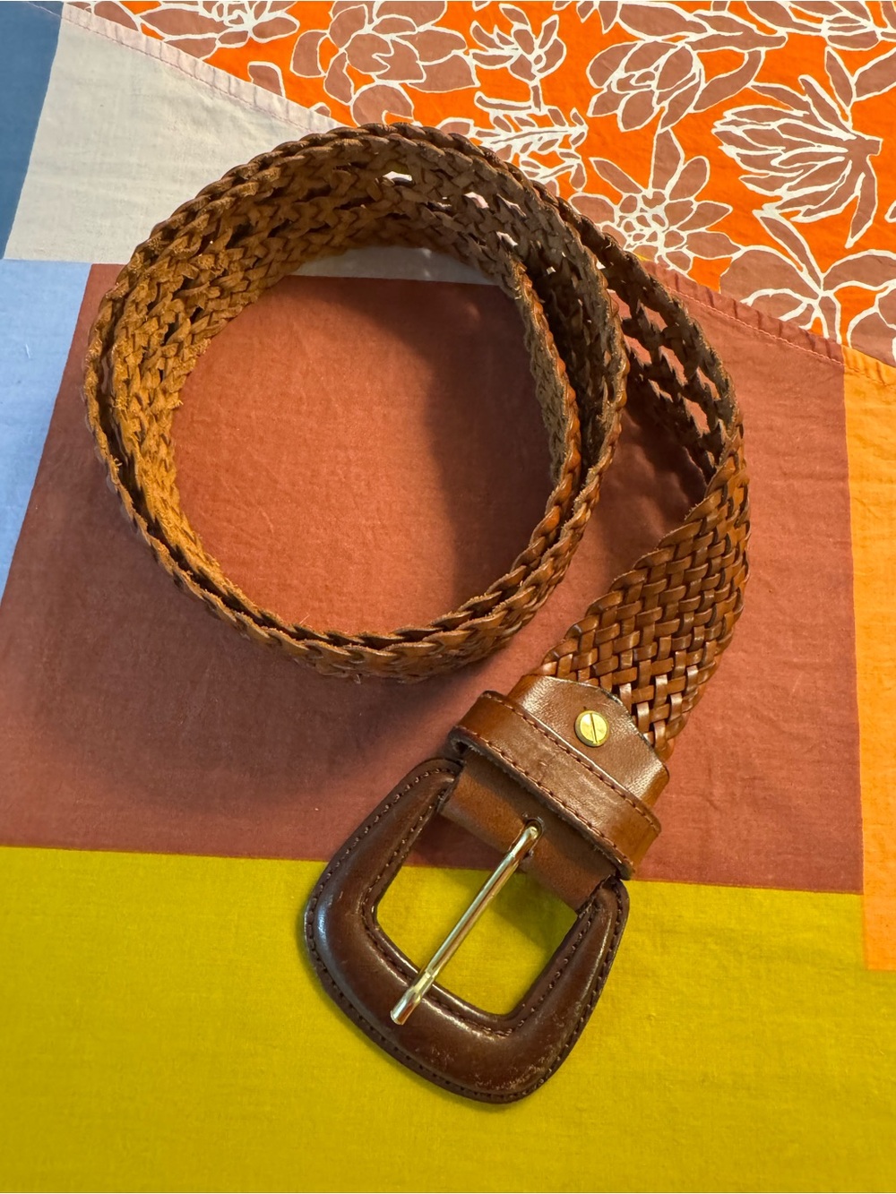 Brown woven leather belt made in Italy